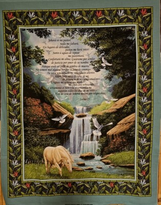 SPRINGS Fabric - THE LORD IS MY SHEPHERD - IN SPANISH!! - 35'' PANEL