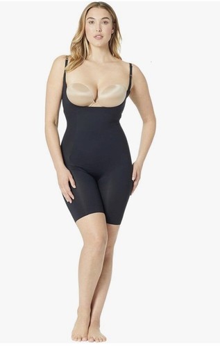 Spanx Open Bust Mid Thigh Seamless Bodysuit black Stretch Size XL NWT