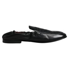 DOLCE & GABBANA Shoes Black Logo Embroidered Leather Loafer Men Dress EU40 / US7