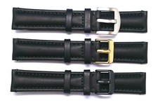 20mm Black Quality Leather Watch Band Silver, Black, Gold Tone Buckle
