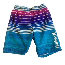 Hurley Boy's Kids Striped Swim Trunks Board Shorts Size 7/8 Blue/Purple/Pink