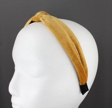 caramel brown velvet turban knot headband velour fabric covered band grip teeth