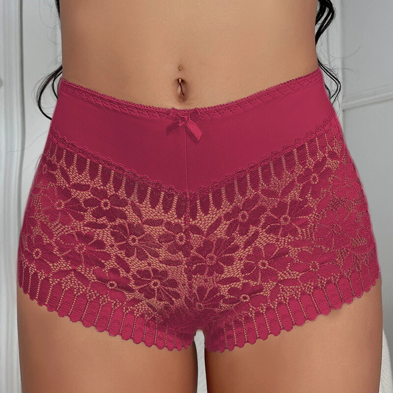 4 Packs Womens Sexy Lace Knickers Panties Briefs See Through Boyshorts Underwear - Image 4 of 4