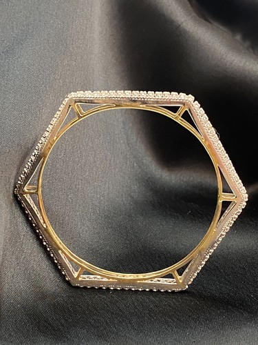 Pave 4.65 Cts F/VS Round Brilliant Cut Genuine Diamonds Eternity Bangle 14K Gold - Picture 10 of 14