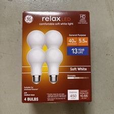 GE Relax 4 Pack 40 W Equivalent Dimmable Soft White A19 LED Light Bulb 5.5 Watts