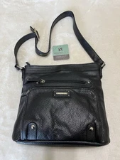 BRAND NEW With TAGS Stone Mountain Black Genuine Pebbled Leather Purse Handbag