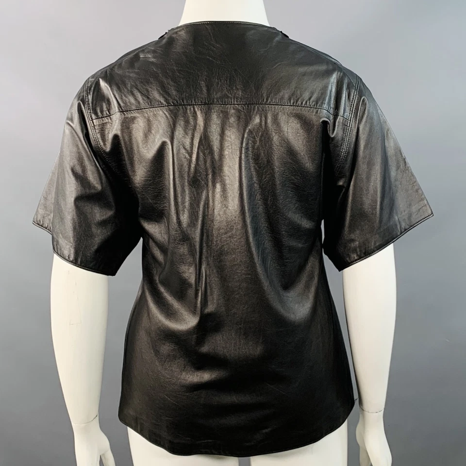 Top informal VALENTINA KOVA talla L cuero negro cuello redondo Foto 3 de 4