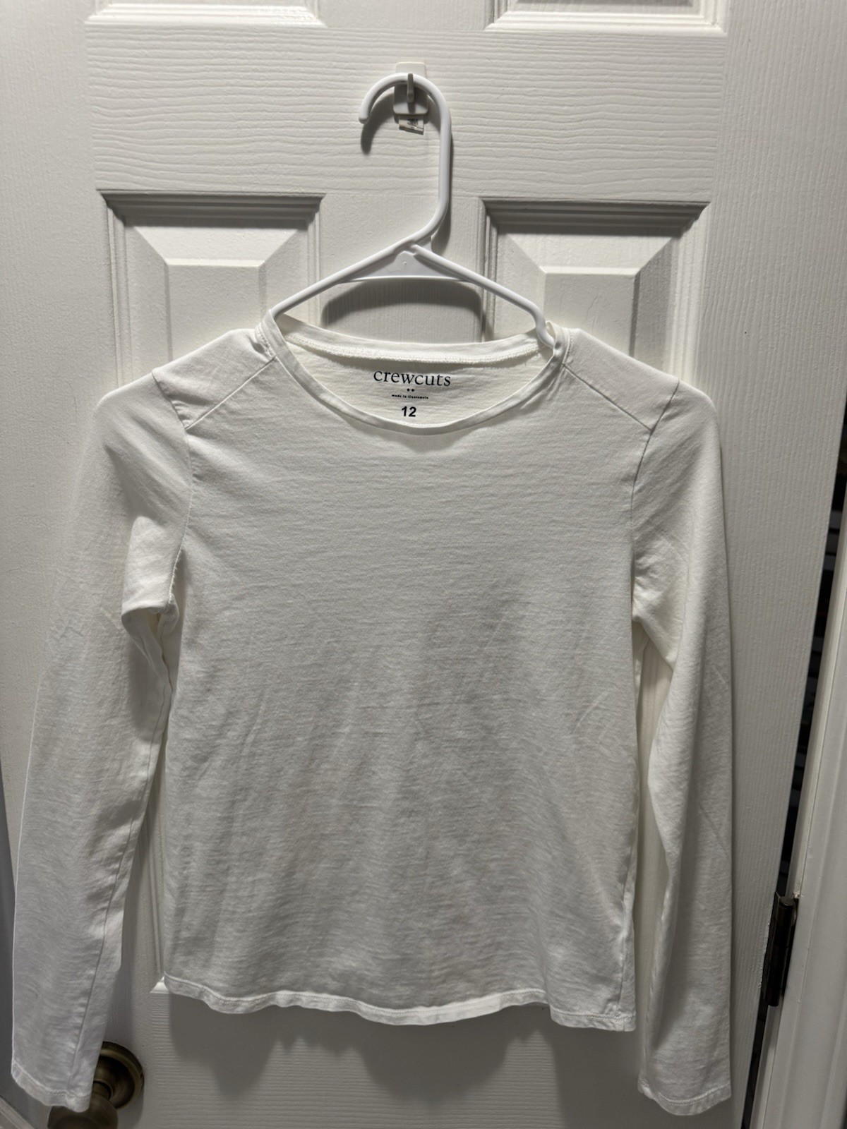 Jcrew CrewCuts Girls White Long Sleeve Basic Crew Neck Solid  T-Shirt Size 12