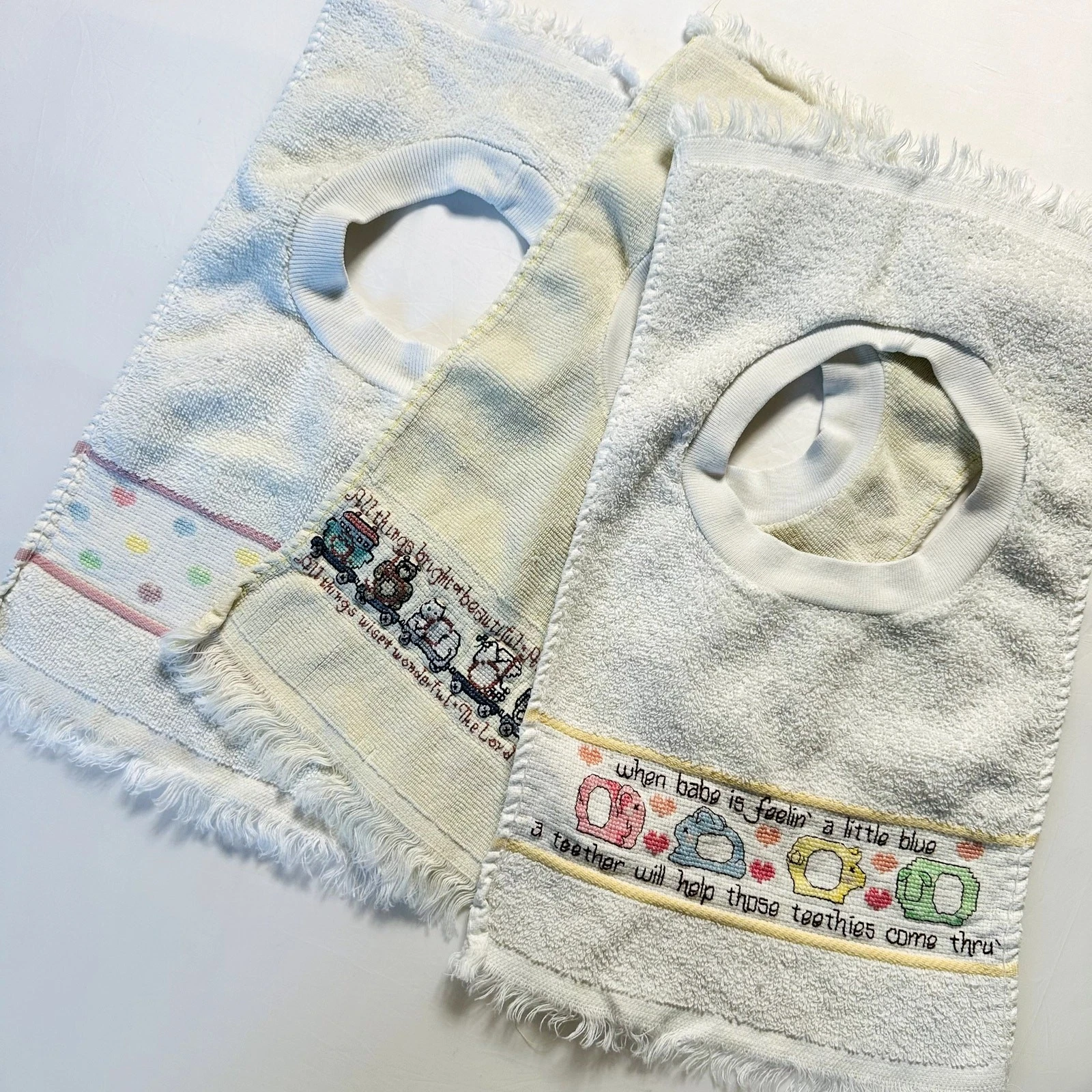 Vintage Bundle Of 3 Square Terry Cloth Unisex Bibs