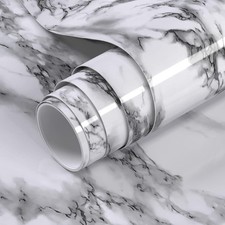 Glossy Black and White Marble Contact Paper 35 x 196 Inches Peel and Stick Wa...