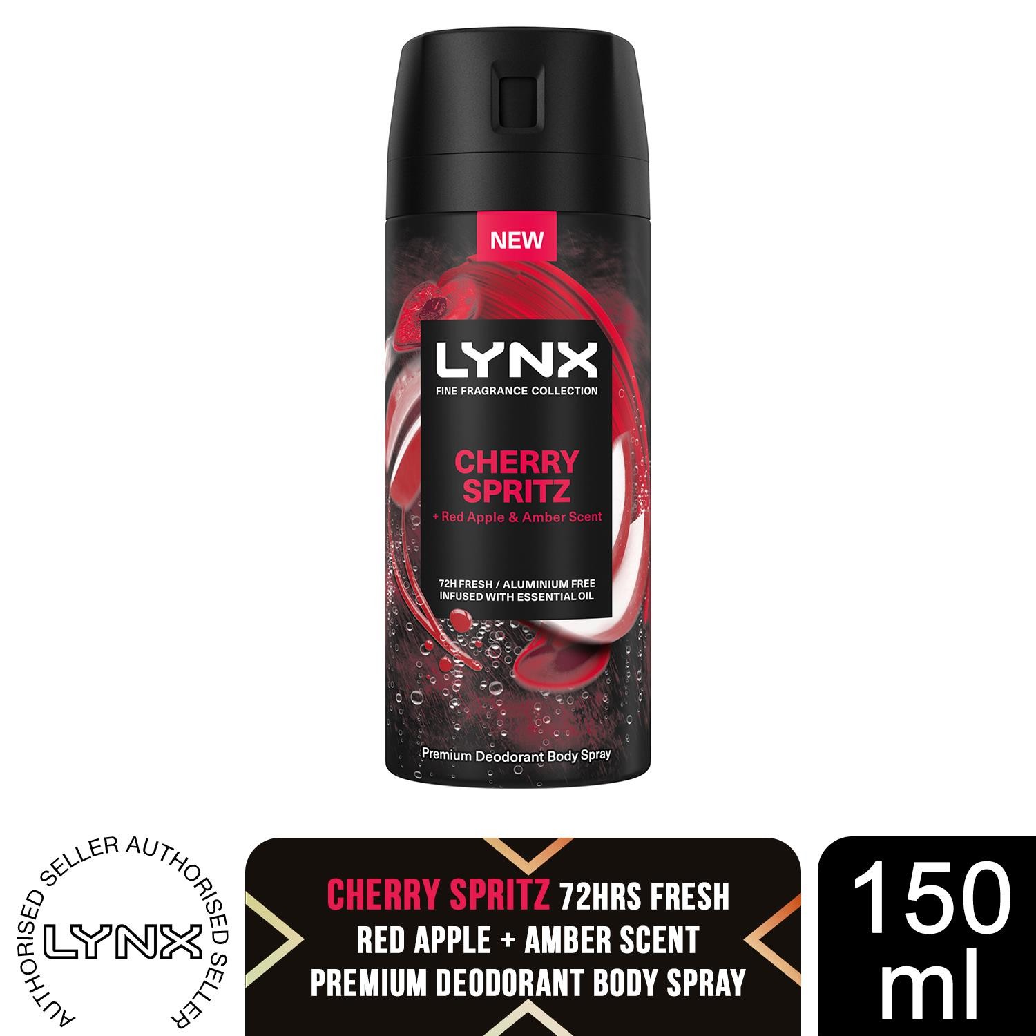 Lynx Fine Fragrance Cherry Spritz Body Spray 150ml Mens Deodorant 72H Freshness