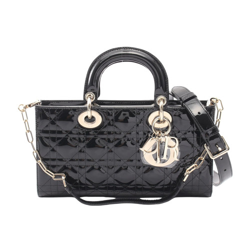 Christian Dior LADY D-Joy 2WAY Handbag Black Leather #RCB9748