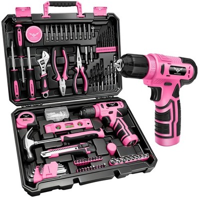 JENABOM Tool Set - 8V Cordless Drill Set, 127 Piece Home Tool Set With Hand Dril