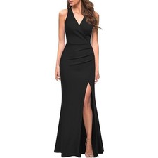 Large WOOSEA Women Sleeveless V Neck Bodycon Mermaid Split Evening Cocktail Long