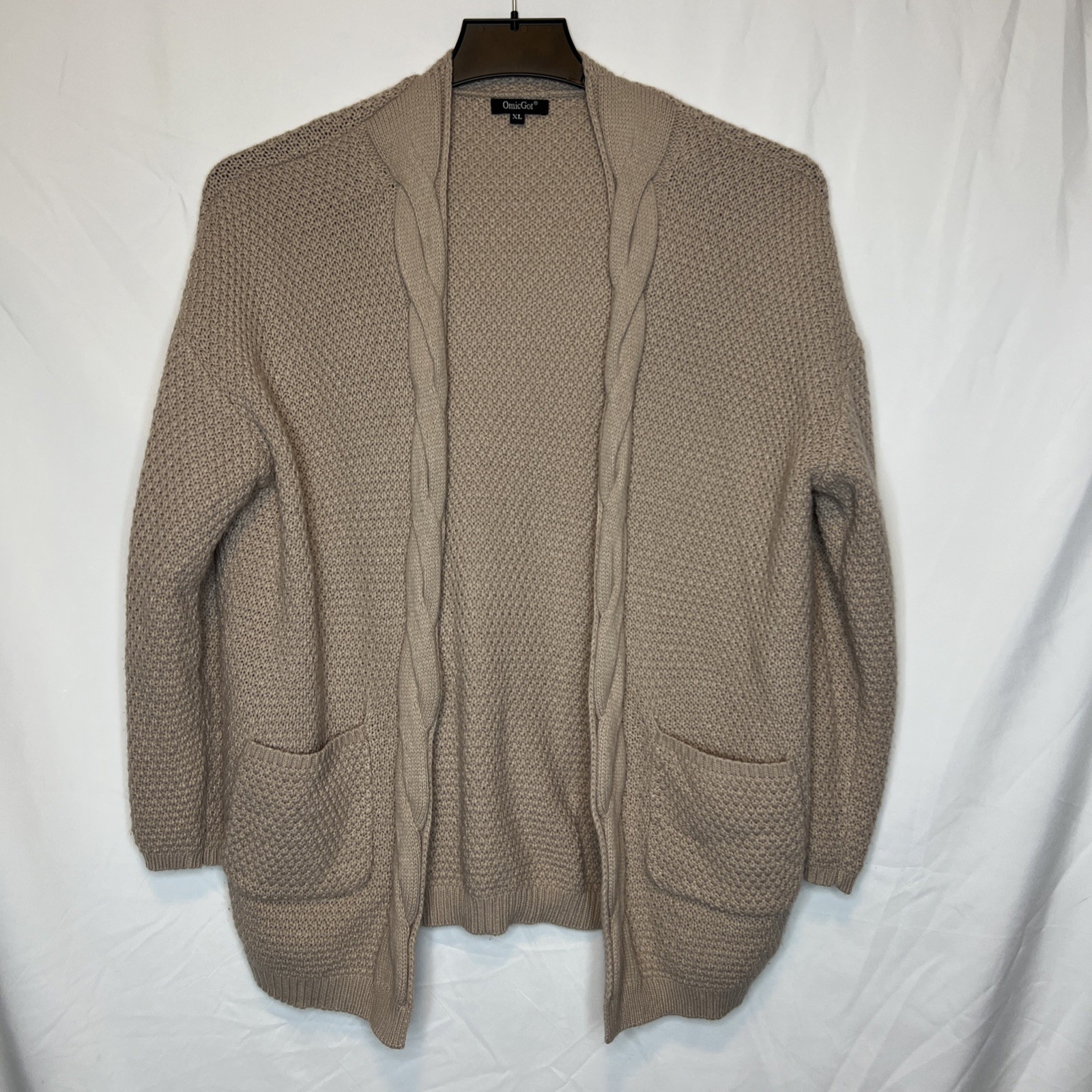 OmicGot Women's Size XL Cable Knit Duster Cardigan Sweater Long Sleeve  Lt Mauve