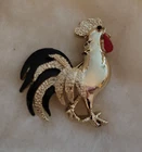 Vintage Gerry's Rooster Enamel Brooch Pin Gold Tone Black & Red costume jewelry