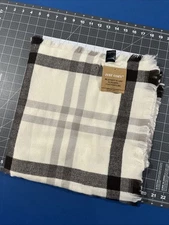 Just Cozy Blanket Scarf One Size Brown / Cream Plaid Wrap / Shawl 56”x56” - New