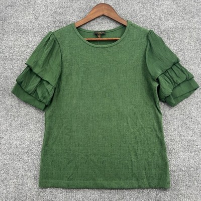 Current Air Anthropologie Katrijn Puff Sleeve Top Womens M Green Tiered Romantic
