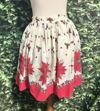 Vintage Christmas Poinsettia Half Apron Red White Flaws