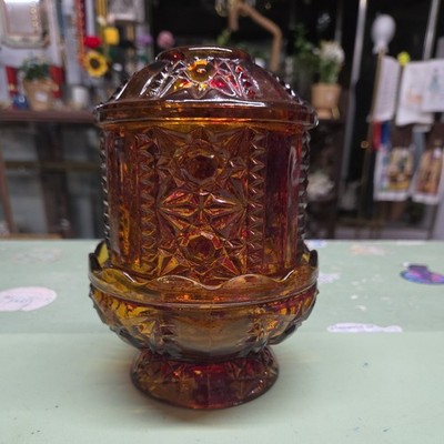 Indiana Glass Amber Fairy Lamp Light 7  Candle Holder Vintage