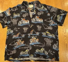 Vintage Paradise Found Shirt Mens XL Hawaiian Motorcycles Aloha Camp Bike