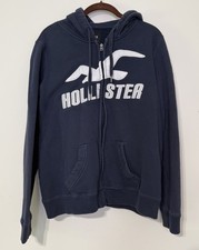 Hollister Women s SZ Large Navy Blue Fleece Hoodie Full Zip with Pockets