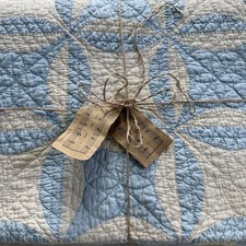 Vintage 1940s Hand Quilted Double Wedding Ring Quilt 70x86 Mid Century