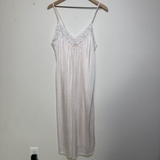 VTG Women Coquette Nightgown Pink Lace Trim Pleated Shimmer Maxi Ethereal