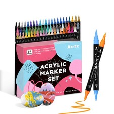 64-Color Dual-Tip Acrylic Paint Pens Markers for Rock Painting Ceramic