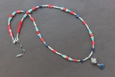 Silver Brass Turquoise Coral Lapis Pendant Southwest Style Handcrafted Necklace
