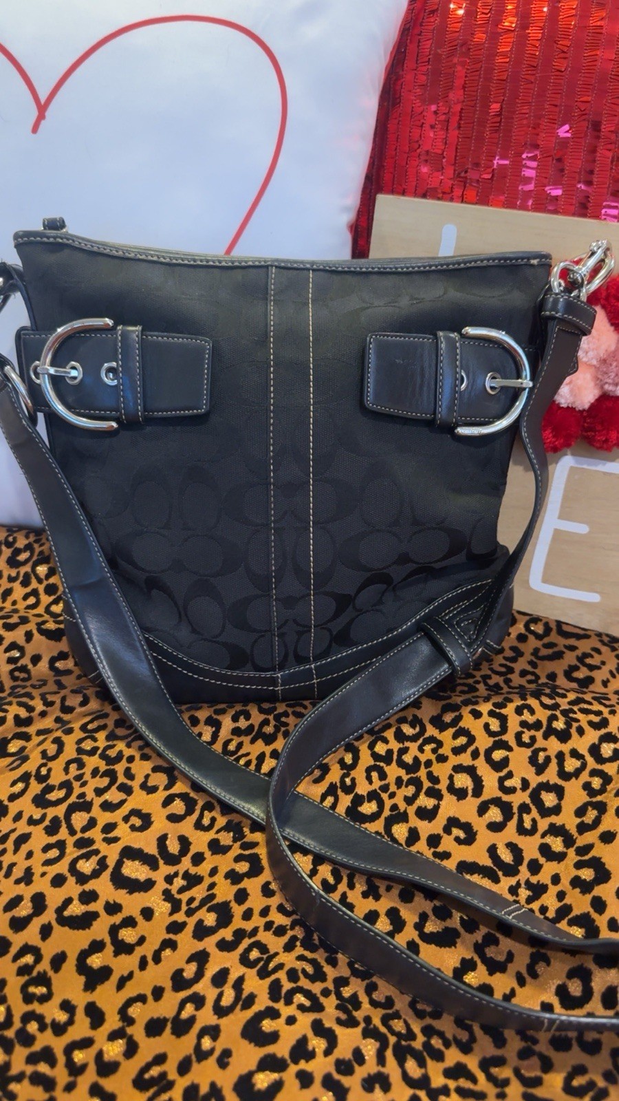 Coach Monogram Medium Black Leather Shoulder Bag … - image 1