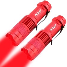 2 Pack Mini Red Light Flashlight, Zoomable Red LED Flashlight, Water Resistan...