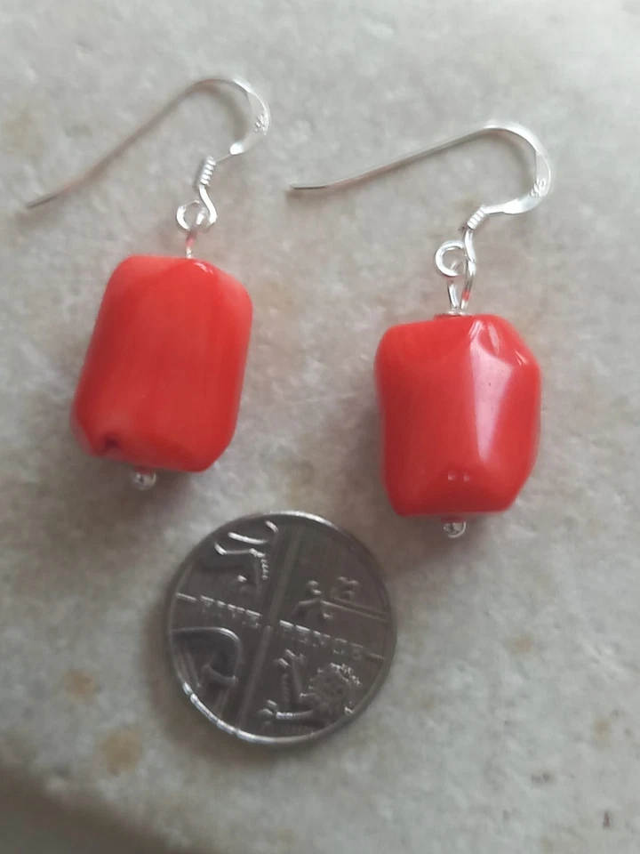 Red/Orange Bamboo Coral Freeform Earrings - 925 Sterling Silver - Free P&P - Image 2 of 3