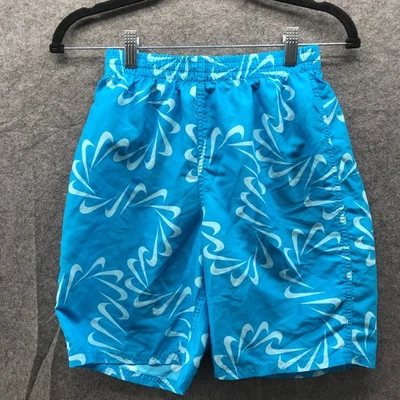 Nike Boys XL (18-20) Swim Trunks Blue Swoosh Logo Print Mesh Lined 8'' Youth - Image 1 of 4