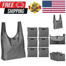 Reusable Grocery Bag 6-PACK | GREY - Reusable Ripstop Bags - Large, Strong Ec...
