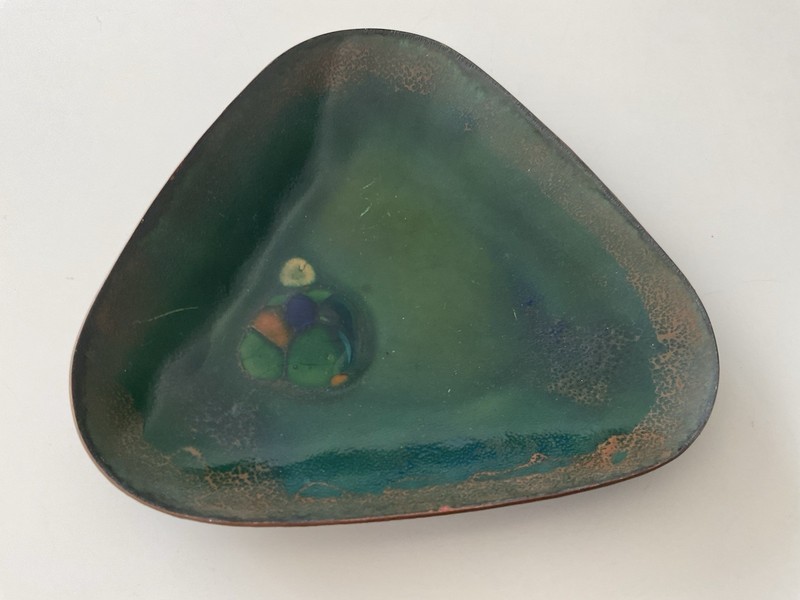 Vintage MCM Enamel on Copper Abstract Trinket Dish Bowl Unmarked Read Desc￼*