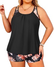 Women Plus Size Tankini Swimsuits - Two Piece Tummy Control Bathing Suits wit...