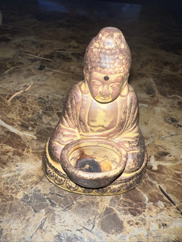 Vintage BUDDHA Incense Burner Figurine Statue pottery ceramic 