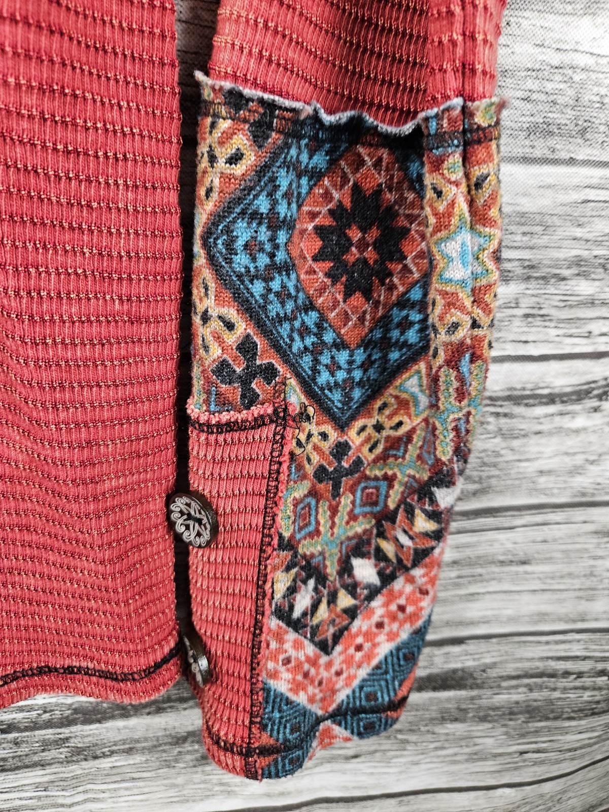 ABLE Women's XL Red Thermal Pattern Cuff Longslee… - image 2