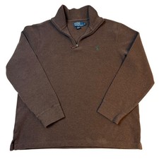 Polo Ralph Lauren Mens XL Brown 100 Cotton Quarter Zip Pullover Sweater Pony