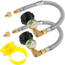 2PCS 12"RV Propane Hose W/Gauge Stainless Steel For Standard Two-Stage Regulator