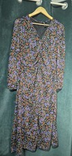 Influence Floral Midi Dress UK14 Long Sleeve Ruched Waist Work Casual