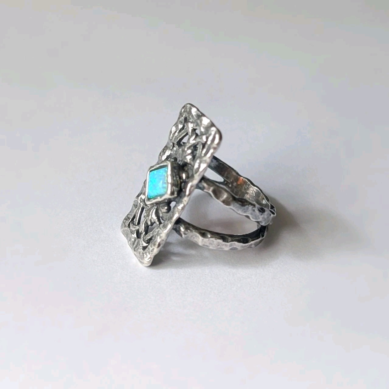 Sterling silver ring Opal stone rectangle Stamped… - image 4
