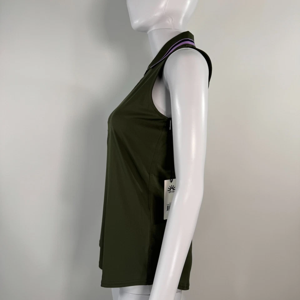 Jofit Women’s Cutaway Polo with Rib Collar Size XS Green Sleeveless Zipper Top - Image 3 of 4