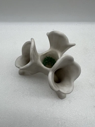 Vtg 1940s Van Briggle Pottery Matte White Triple Cornucopia Trumpet Vase