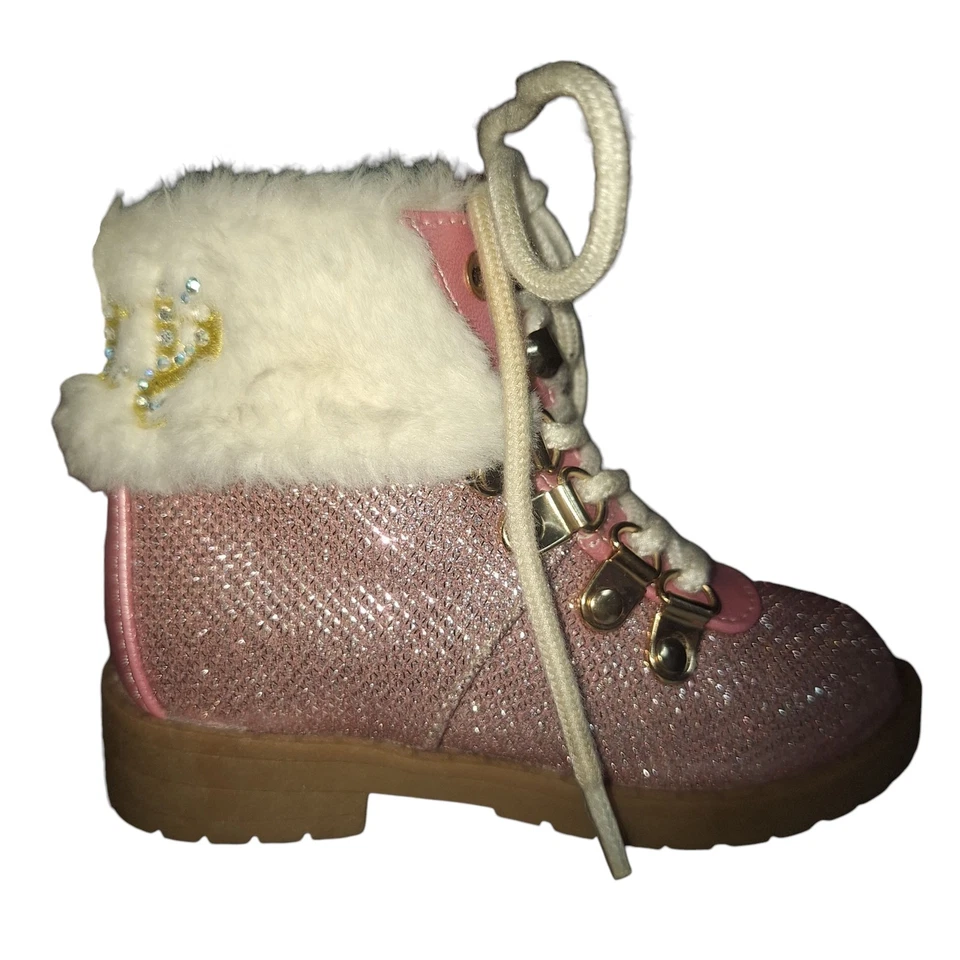 JUICY COUTURE Girl's Toddler Size 6 Furry Boots Pink Sparkle - Image 4 of 4