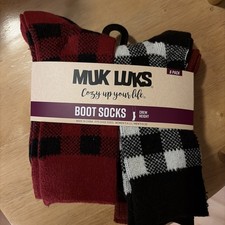 MUK LUKS Women's Crew Boot Socks-6 Pr-Fits Shoe Sizes 6-11-plaid/solid