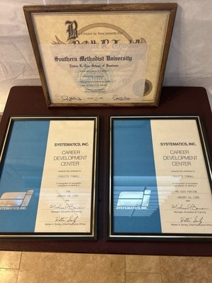 Lot of 3 Vintage 1980s Framed Certificates Retro Office Décor Ephemera Props