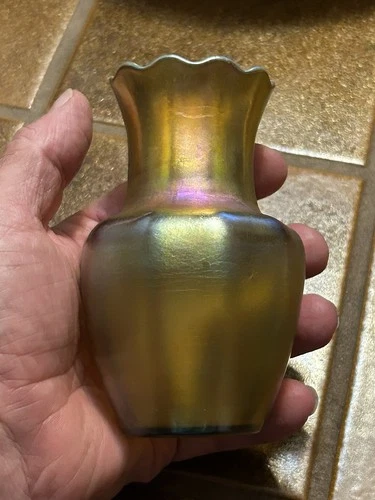 Tiffany Favrile Cabinet Aurene Art Glass 4-1/2” Vase Excellent Signed Numbered