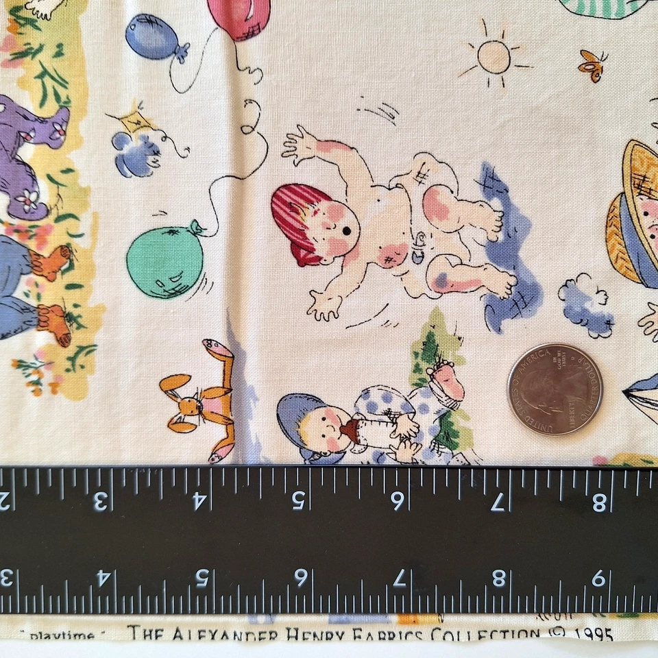 Alexander Henry "Playtime" 1995 Quilting Cotton Fabric Children 1.9 YDS WASHED - Image 3 of 4